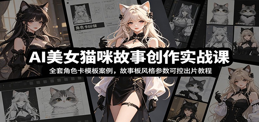 AI美女猫咪故事创作实战课：全套角色卡模板案例，故事板风格参数可控出片教程-易创网