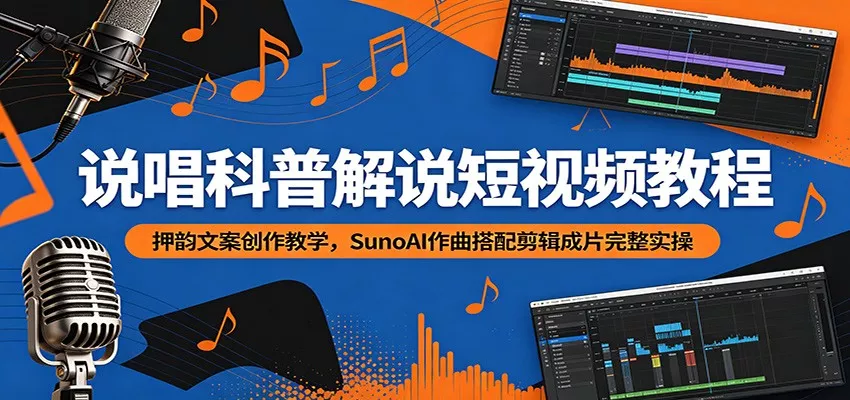说唱科普解说短视频教程：押韵文案创作教学，SunoAI作曲搭配剪辑成片完整实操-易创网