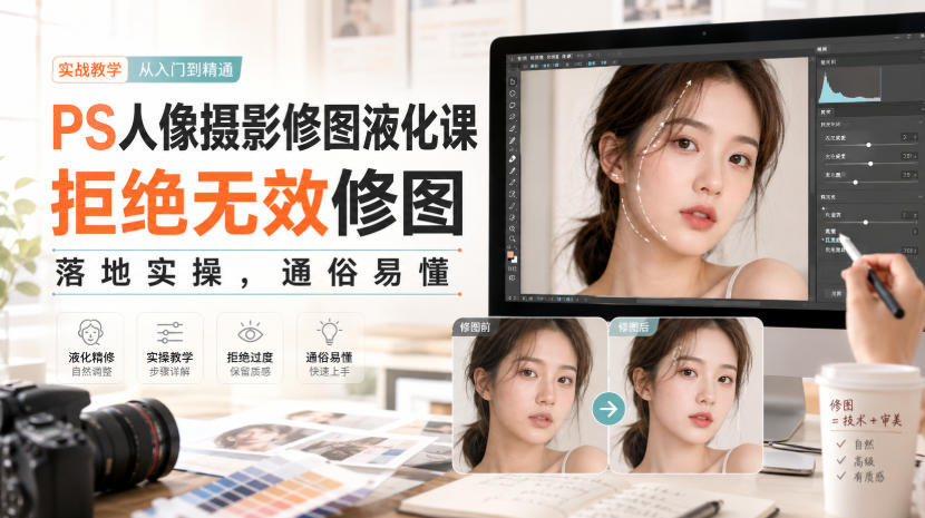 PS人像摄影修图液化课，拒绝无效修图，落地实操，通俗易懂-易创网