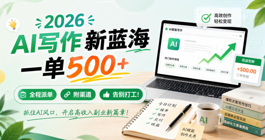 2026 AI写作新蓝海，一单500+，全程派单，附渠道，告别打工！【揭秘】-易创网