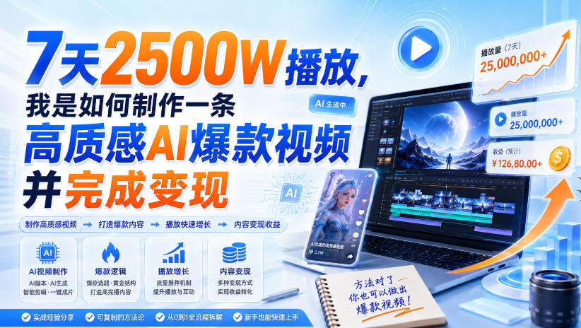 7天2500W播放，我是如何制作一条高质感AI爆款视频并完成变现-易创网