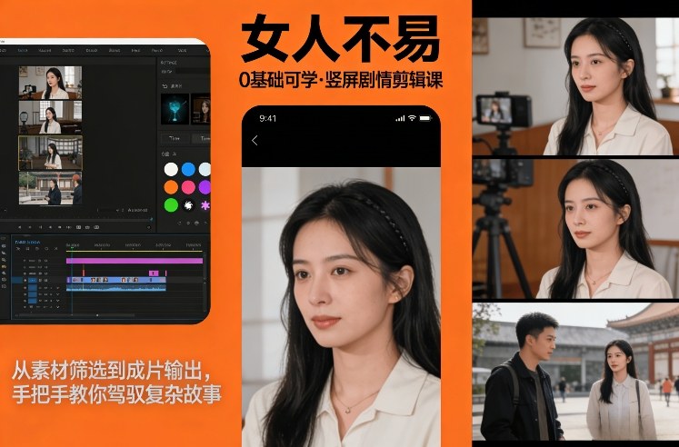 0基础可学！《女人不易》竖屏剧情剪辑课，从素材筛选到成片输出，手把手教你驾驭复杂故事网赚项目-副业赚线-互联网创业-资源整合易创网