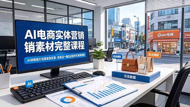 AI电商实体营销素材完整课程，AI创意短片完美复刻实景，实体店一键生成宣传引流短视频-易创网