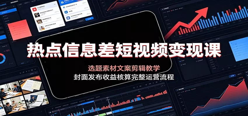 热点信息差短视频变现课：选题素材文案剪辑教学，封面发布收益核算完整运营流程-易创网
