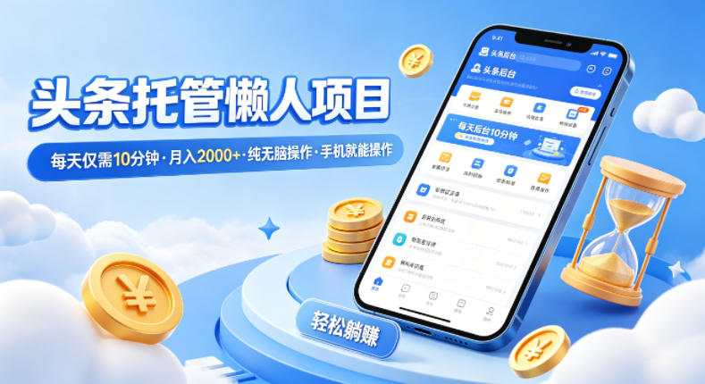 头条托管懒人项目，每天仅需10分钟，月入2000+，纯无脑操作，手机就能操作【揭秘】-易创网