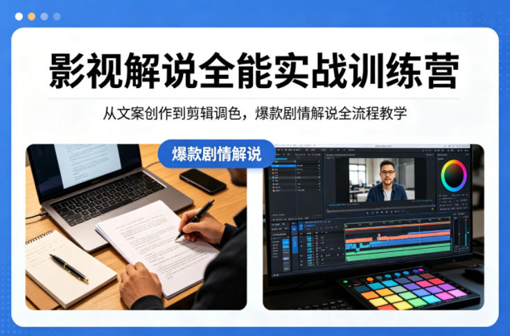 影视解说全能实战训练营：从文案创作到剪辑调色，爆款剧情解说全流程教学-易创网