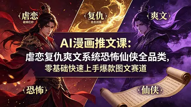 AI漫画推文课：虐恋复仇爽文系统恐怖仙侠全品类，零基础快速上手爆款图文赛道-易创网