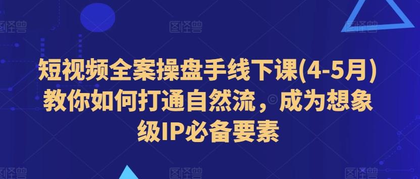 短视频全案操盘手线下课(4-5月)教你如何打通自然流，成为想象级IP必备要素-易创网