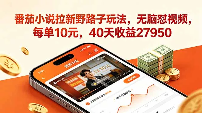 番茄小说拉新野路子玩法，无脑怼视频，每单10元，40天收益27950-易创网