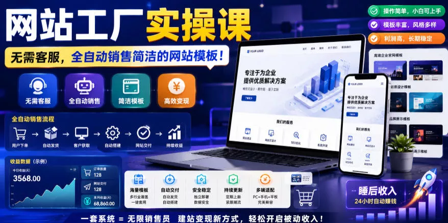 网站工厂实操课，无需客服，网站模板自动赚钱！【原创双语字幕】-易创网