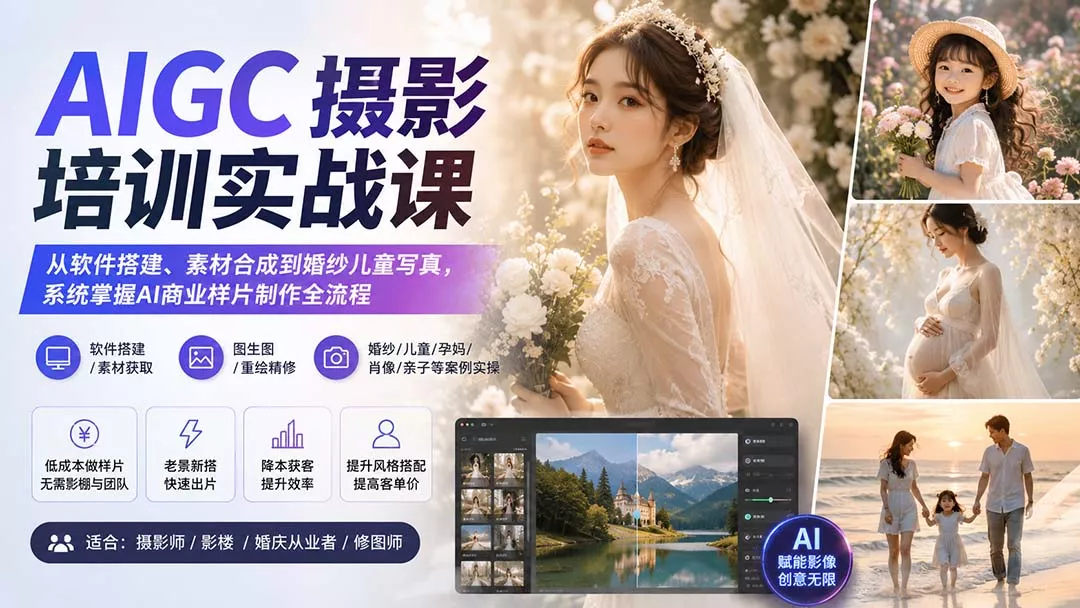 AIGC摄影培训实战课：从软件搭建、素材合成到婚纱儿童写真，系统掌握AI商业样片制作全流程-易创网