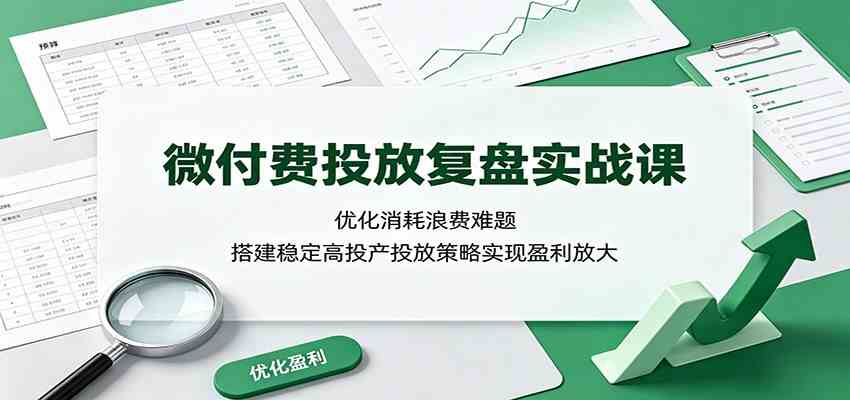 微付费投放复盘实战课：优化消耗浪费难题，搭建稳定高投产投放策略实现盈利放大-易创网