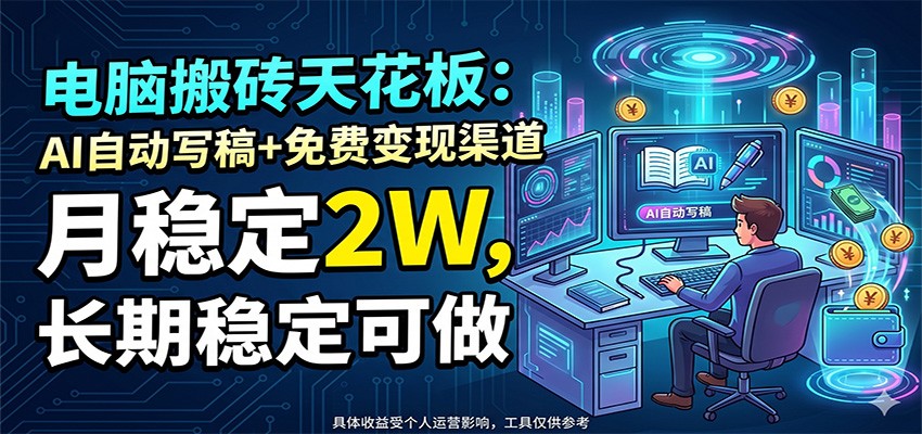电脑搬砖天花板：AI自动写稿+免费变现渠道，月稳定2W，长期稳定可做-易创网