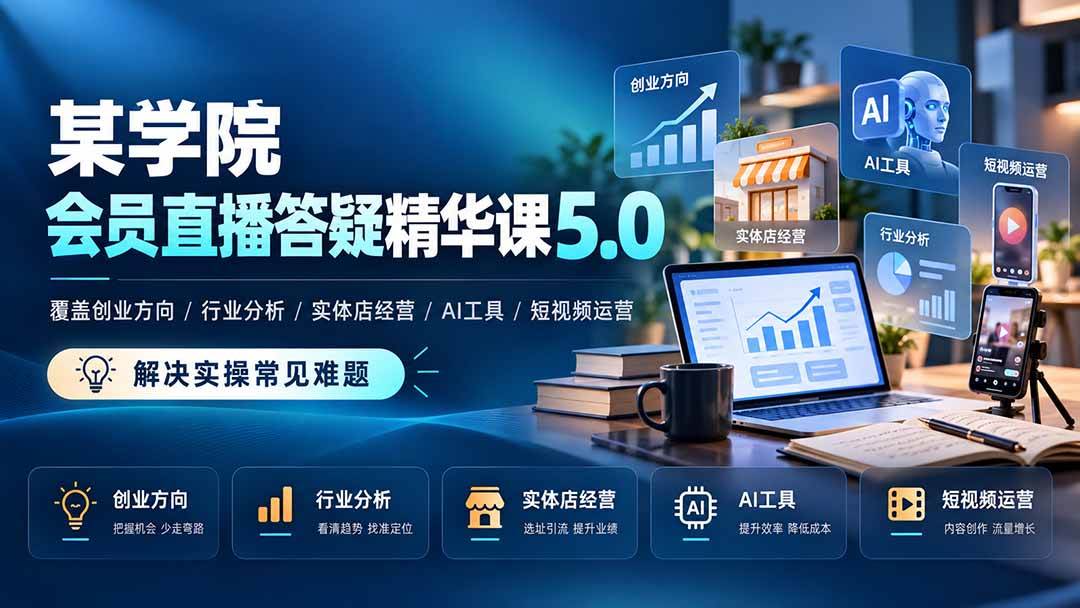 （21097期）某学院会员直播答疑精华课5.0：覆盖创业方向、行业分析、实体店经营、AI工具和短视频运营，解决实操常见难题！-易创网