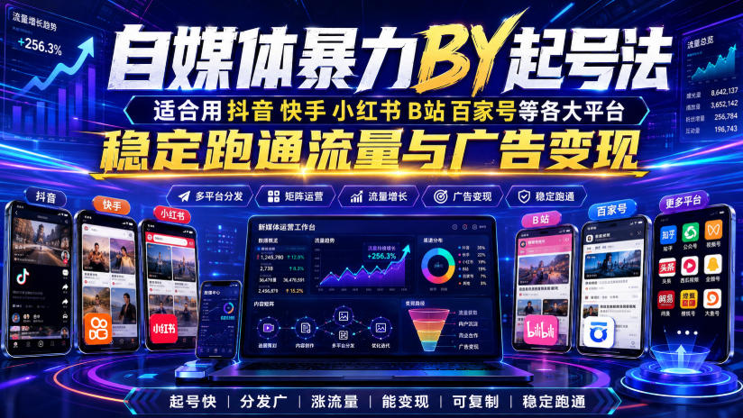 自媒体暴力搬运起号法，适合用抖音快手小红书B站百家号等各大平台，稳定跑通流量与广告变现-易创网