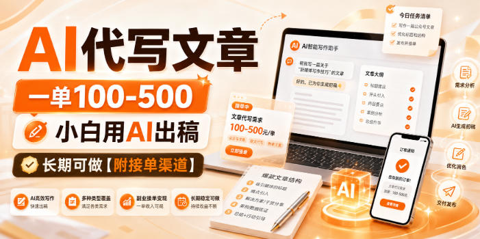AI代写文章，一单100-500，小白用AI出稿，长期可做【附接单渠道】【揭秘】-易创网