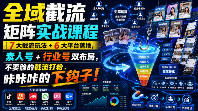 全域截流矩阵实战课程｜7大截流玩法+6大平台落地，素人号+行业号双布局，不要脸的截流打粉，咔咔咔的下钩子！-易创网