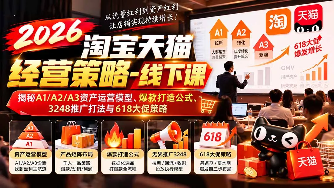 2026淘宝天猫经营策略-线下课：揭秘A1/A2/A3资产运营模型、爆款打造公式、3248推广打法与618大促策略-易创网