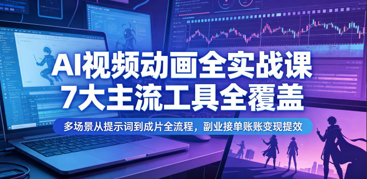 AI视频动画全实战课，7大主流工具全覆盖，多场景从提示词到成片全流程，副业接单账号变现提效-易创网