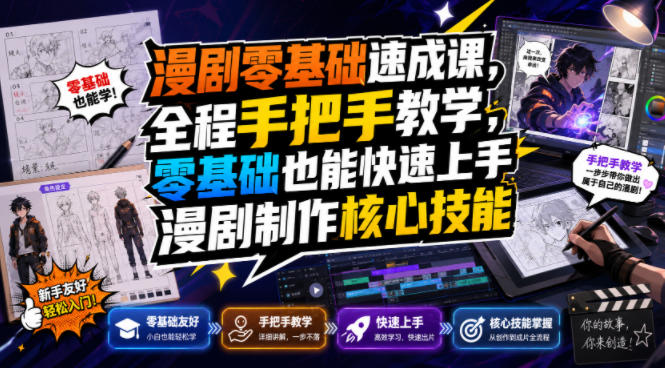 漫剧零基础速成课，全程手把手教学，零基础也能快速上手漫剧制作核心技能-易创网
