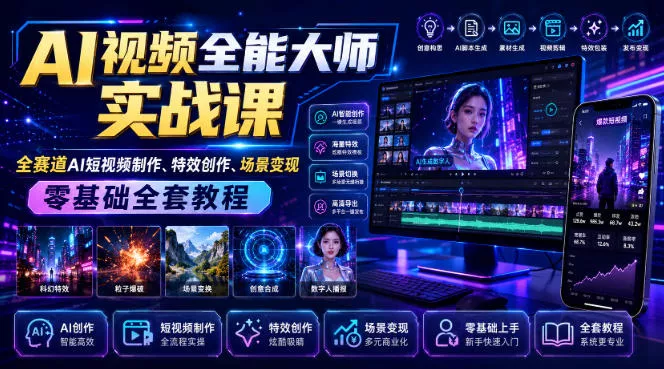 AI视频全能大师实战课｜全赛道AI短视频制作、特效创作、场景变现零基础全套教程-易创网