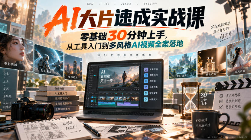 AI大片速成实战课｜零基础30分钟上手，从工具入门到多风格AI视频全案落地-易创网