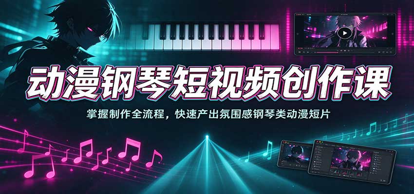 动漫钢琴短视频创作课：掌握制作全流程，快速产出氛围感钢琴类动漫短片-易创网