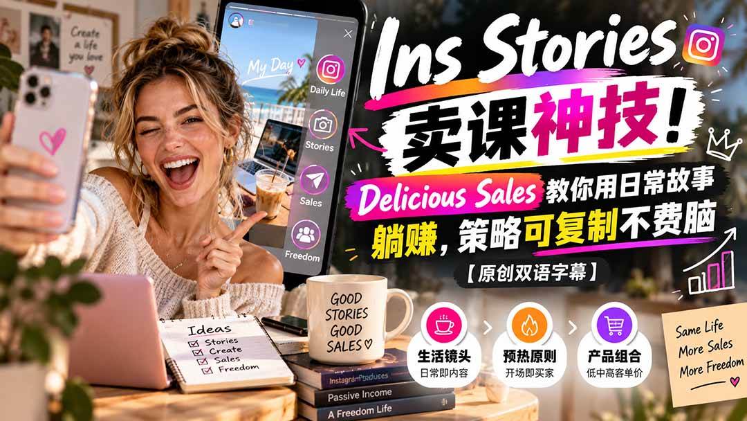 （20767期）Ins Stories 卖课神技！Delicious Sales 教你用日常故事躺赚，策略可复制不费脑【原创双语字幕】-易创网