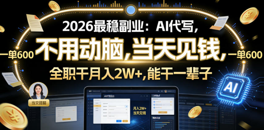2026最稳副业：AI代写，不用动脑，当天见钱，一单600，全职干月入2W+，能干一辈子【揭秘】-易创网