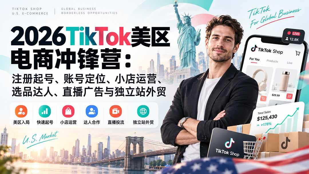 （20858期）2026TikTok美区电商冲锋营：注册起号、账号定位、小店运营、选品达人、直播广告与独立站外贸-易创网