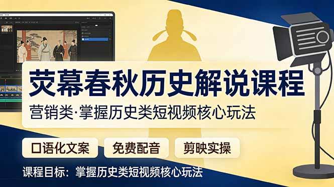 （17686期）荧幕春秋历史(营销类）解说课程：口语化文案+免费配音+剪映实操，掌握历史类短视频核心玩法-易创网