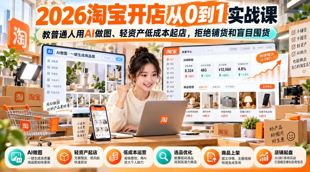 2026淘宝开店从0到1实战课，教普通人用AI做图、轻资产低成本起店，拒绝铺货和盲目囤货-易创网