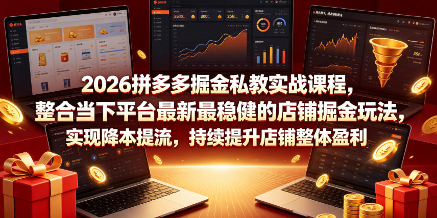 2026拼多多掘金私教实战课程，整合当下平台最新最稳健的店铺掘金玩法，实现降本提流，持续提升店铺整体盈利-易创网