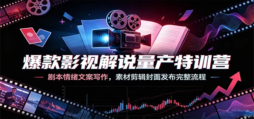 爆款影视解说量产特训营：剧本情绪文案写作，素材剪辑封面发布完整流程-易创网