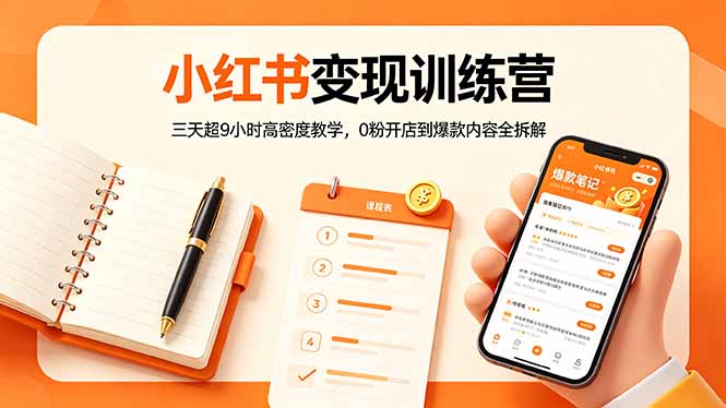 小红书变现训练营：三天超9小时高密度教学，0粉开店到爆款内容全拆解-易创网