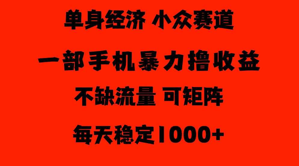 26年暴力单身经济，稳定日入500-1k，不缺流量，流量极大，冷门小众赛道，门槛低小白轻松上手【揭秘】-易创网