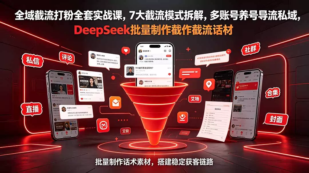 全域截流打粉全套实战课，7大截流模式拆解，多账号养号导流私域，DeepSeek批量制作截流话术素材-易创网