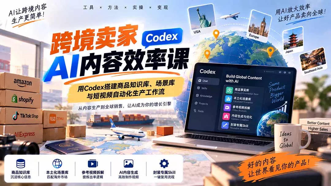 跨境卖家AI内容效率课：用Codex搭建商品知识库、场景库与短视频自动化生产工作流-易创网