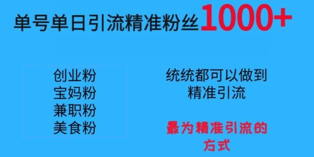 单号单日引流精准粉丝1000+，最为精准引流的方式网赚项目-副业赚线-互联网创业-资源整合易创网