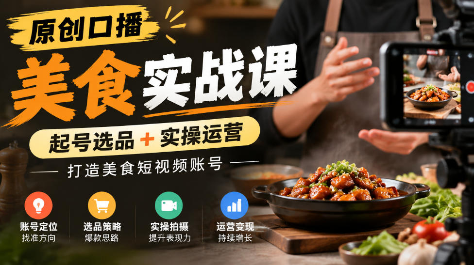 原创口播美食实战课，起号选品+实操运营，打造美食短视频账号-易创网
