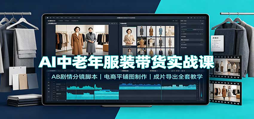 AI中老年服装带货实战课：AB剧情分镜脚本，电商平铺图制作，成片导出全套教学-易创网