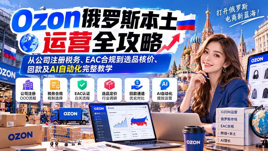 （20851期）Ozon俄罗斯本土运营全攻略：从公司注册税务、EAC合规到选品核价、回款及AI自动化完整教学-易创网