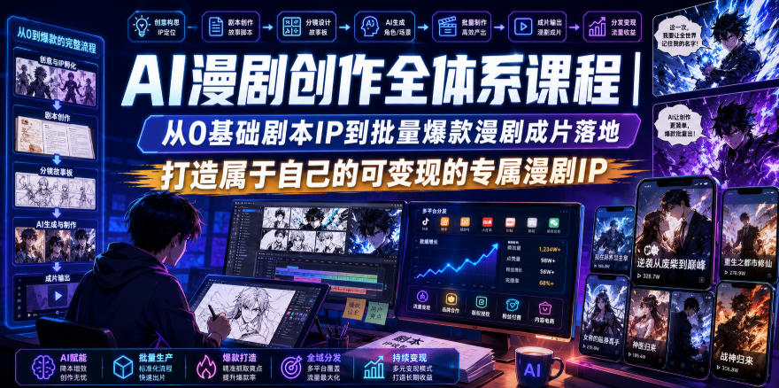 AI漫剧创作全体系课程｜从0基础剧本IP到批量爆款漫剧成片落地，打造属于自己的可变现的专属漫剧IP-易创网