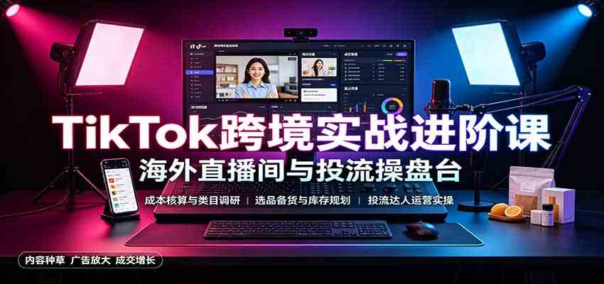 TikTok跨境实战进阶课：成本核算类目调研，选品备货，投流达人运营-易创网
