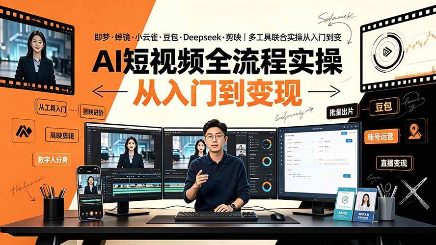 （19250期）AI短视频全流程实操：即梦·蝉镜·小云雀·豆包·Deepseek·剪映｜多工具联合实操从入门到变现-易创网