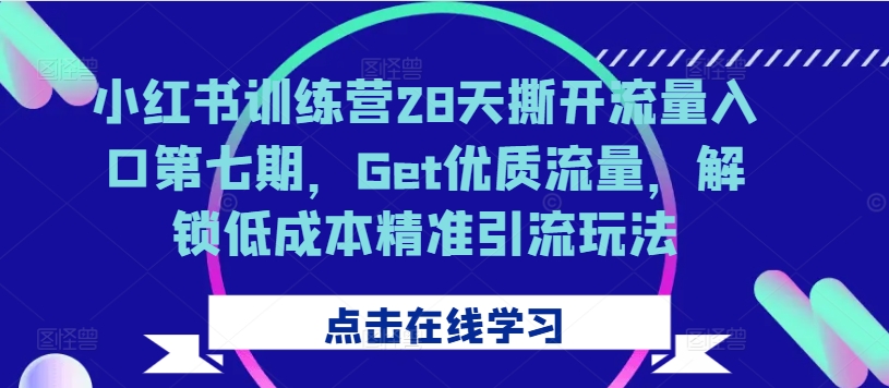 小红书训练营28天撕开流量入口第七期，Get优质流量，解锁低成本精准引流玩法网赚项目-副业赚线-互联网创业-资源整合易创网
