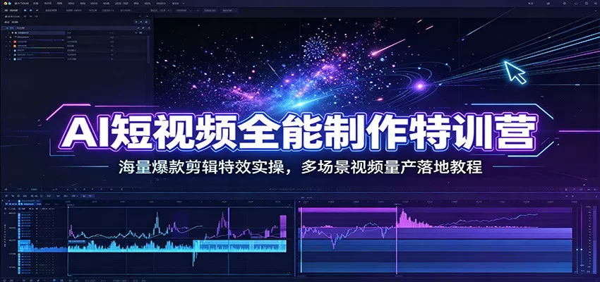 AI短视频全能制作特训营：海量爆款剪辑特效实操，多场景视频量产落地教程-易创网