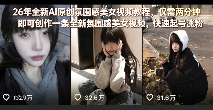 26年全新AI原创氛围感美女视频教程，仅需两分钟即可创作一条全新氛围感美女视频，快速起号涨粉-易创网