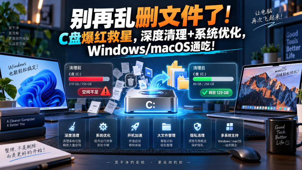 别再乱删文件了！C盘爆红救星，深度清理+系统优化，Windows/macOS通吃！-易创网