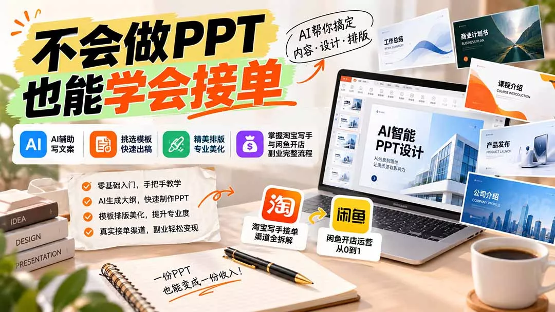 不会做PPT也能学会接单：AI辅助写文案、挑模板、做排版，掌握淘宝写手与闲鱼开店副业完整流程-易创网